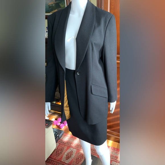 English Affinity Long Black Blazer & Mini Pencil Skirt 2 piece suit UK 14 US 10 - Picture 4 of 16